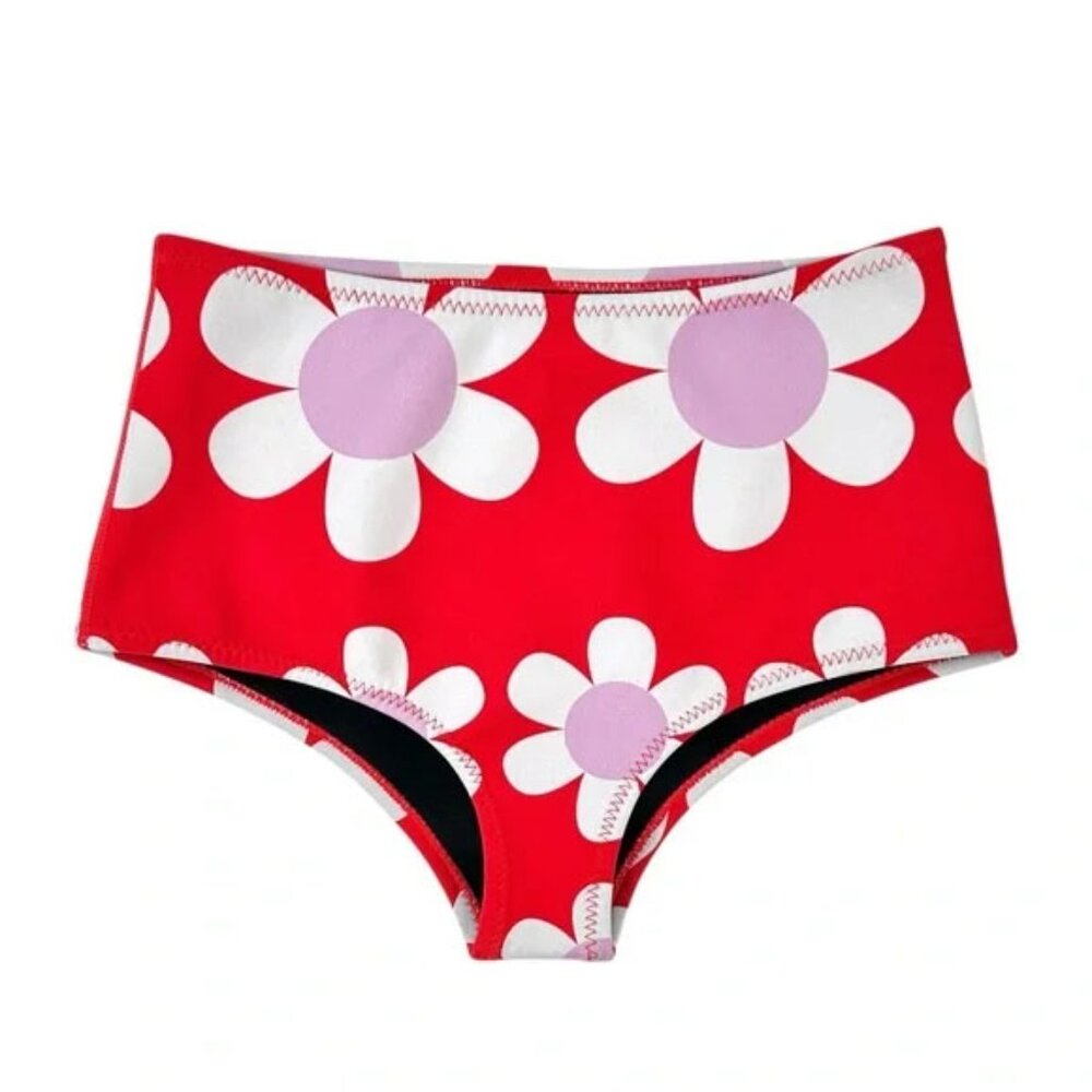 Cynthia Rowley Liv Daisy Red Neoprene Bikini Bottom - Size Large - BRAND NEW